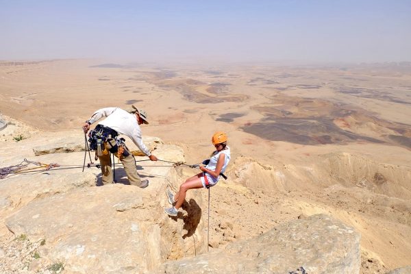 rappelling in israel -- going down the crater